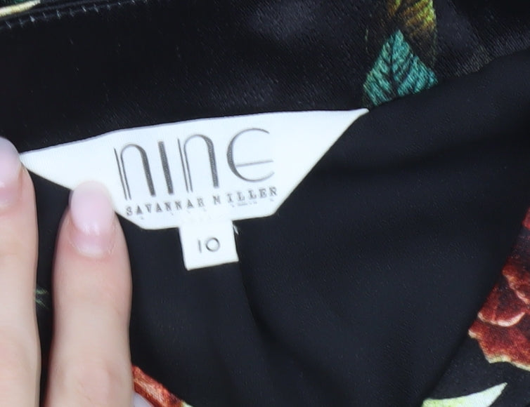 Nine by Savannah Miller Womens Floral Bomber Jacket Size 10 Black Multicoloured