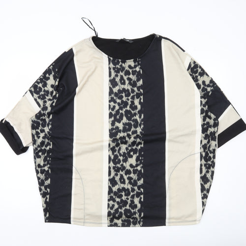 Bonmarché Women’s Black Beige Animal Stripe Tunic Blouse Size 18