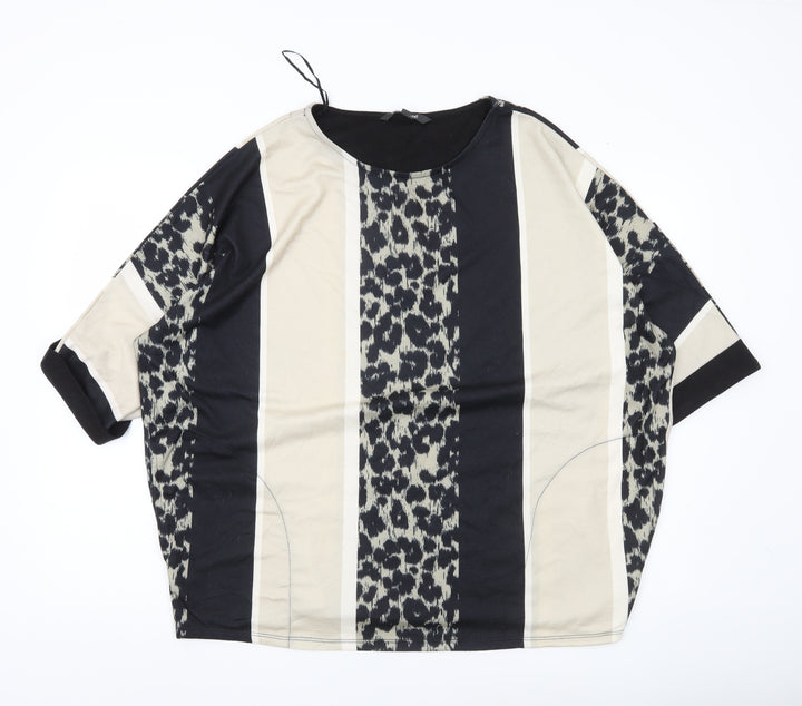 Bonmarché Women’s Black Beige Animal Stripe Tunic Blouse Size 18
