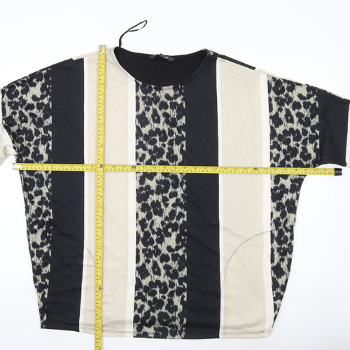 Bonmarché Women’s Black Beige Animal Stripe Tunic Blouse Size 18