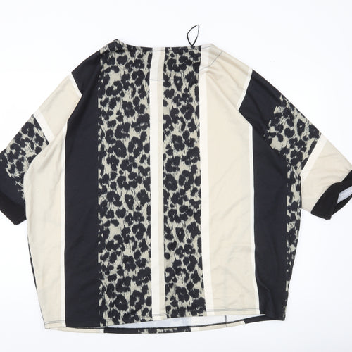 Bonmarché Women’s Black Beige Animal Stripe Tunic Blouse Size 18
