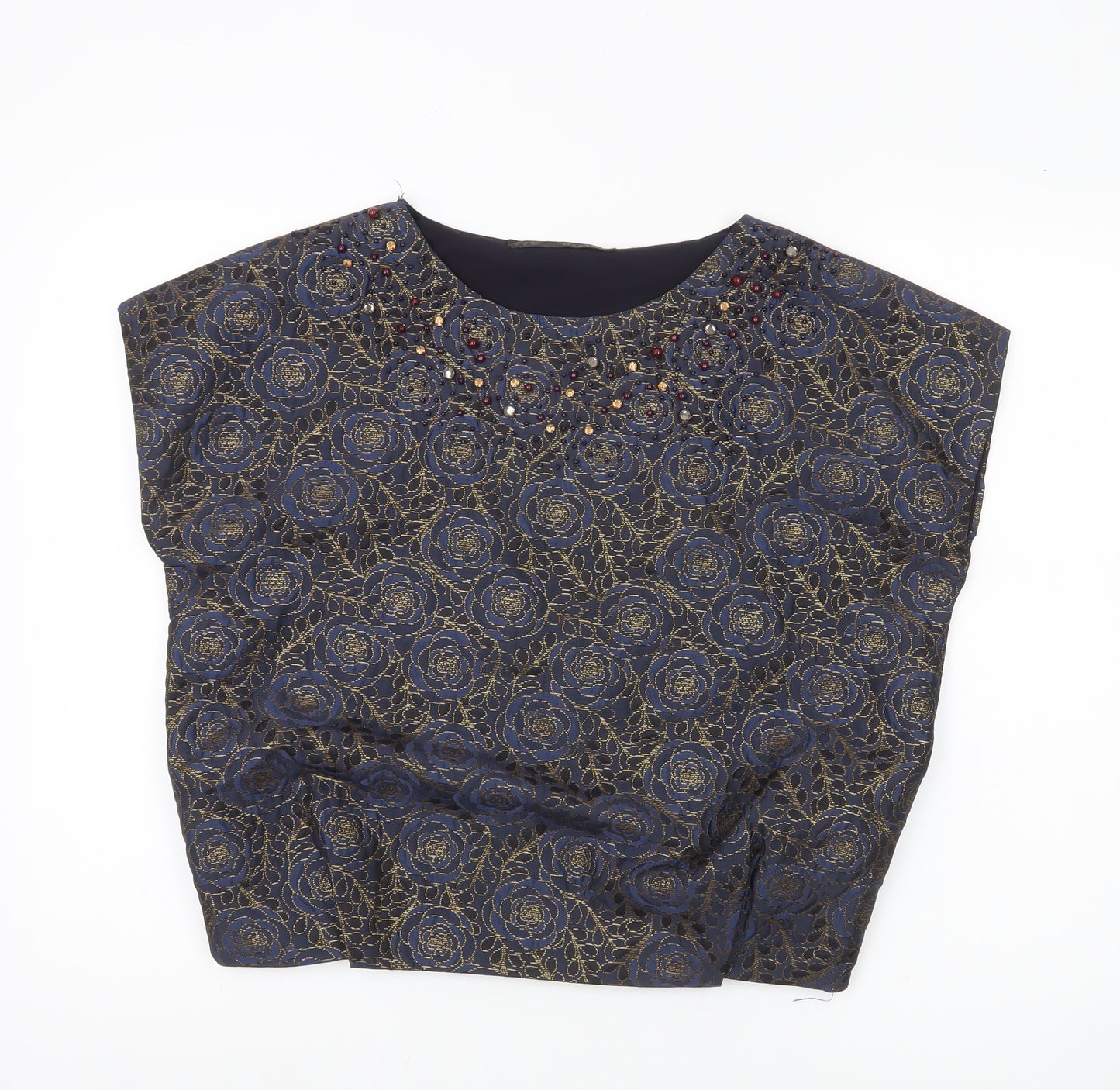 Zara Basic Women’s Blue Floral Beaded Blouse Size 10 Party Top