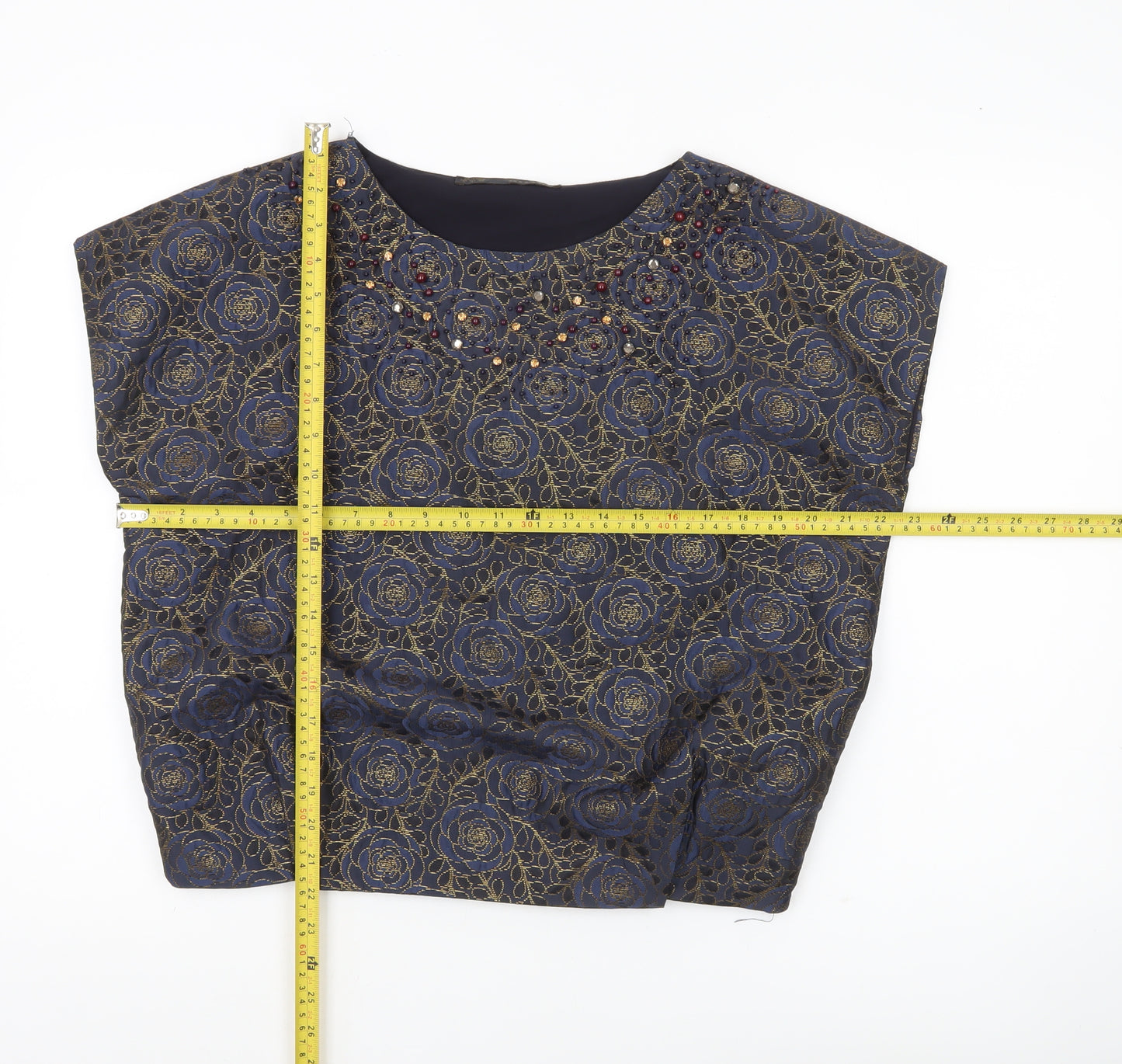 Zara Basic Women’s Blue Floral Beaded Blouse Size 10 Party Top