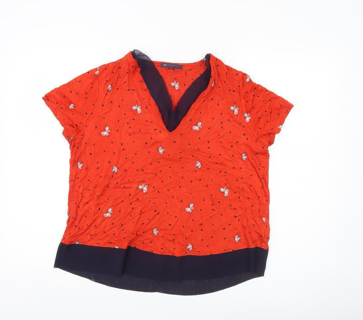 Marks and Spencer Womens Orange Butterfly Print Tunic Blouse UK 14