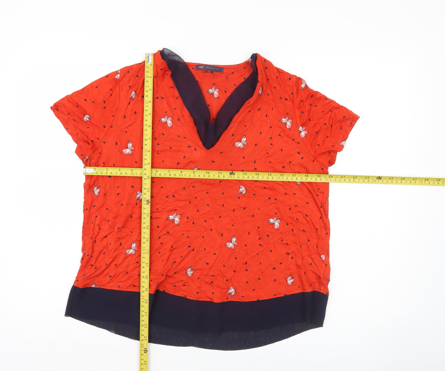 Marks and Spencer Womens Orange Butterfly Print Tunic Blouse UK 14