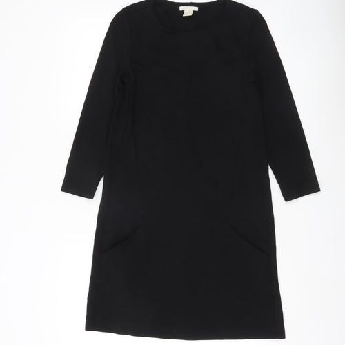 H&M Women Black XS Shift Dress Long Sleeve Round Neck