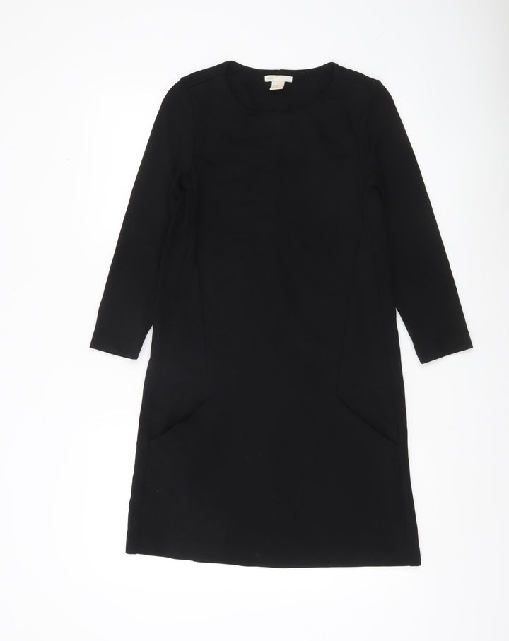 H&M Women Black XS Shift Dress Long Sleeve Round Neck