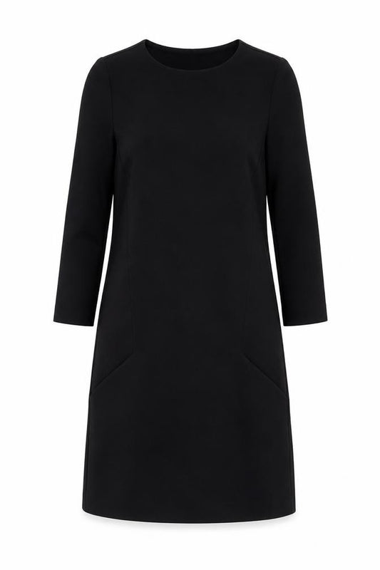 Front view of H&M Women Black XS Shift Dress Long Sleeve Round Neck