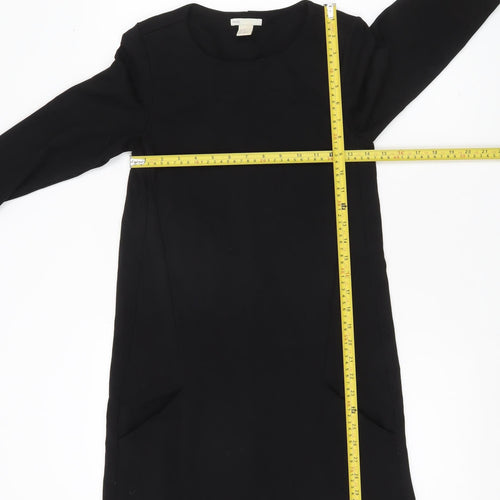 H&M Women Black XS Shift Dress Long Sleeve Round Neck