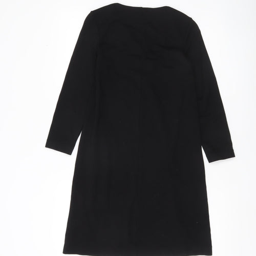 H&M Women Black XS Shift Dress Long Sleeve Round Neck