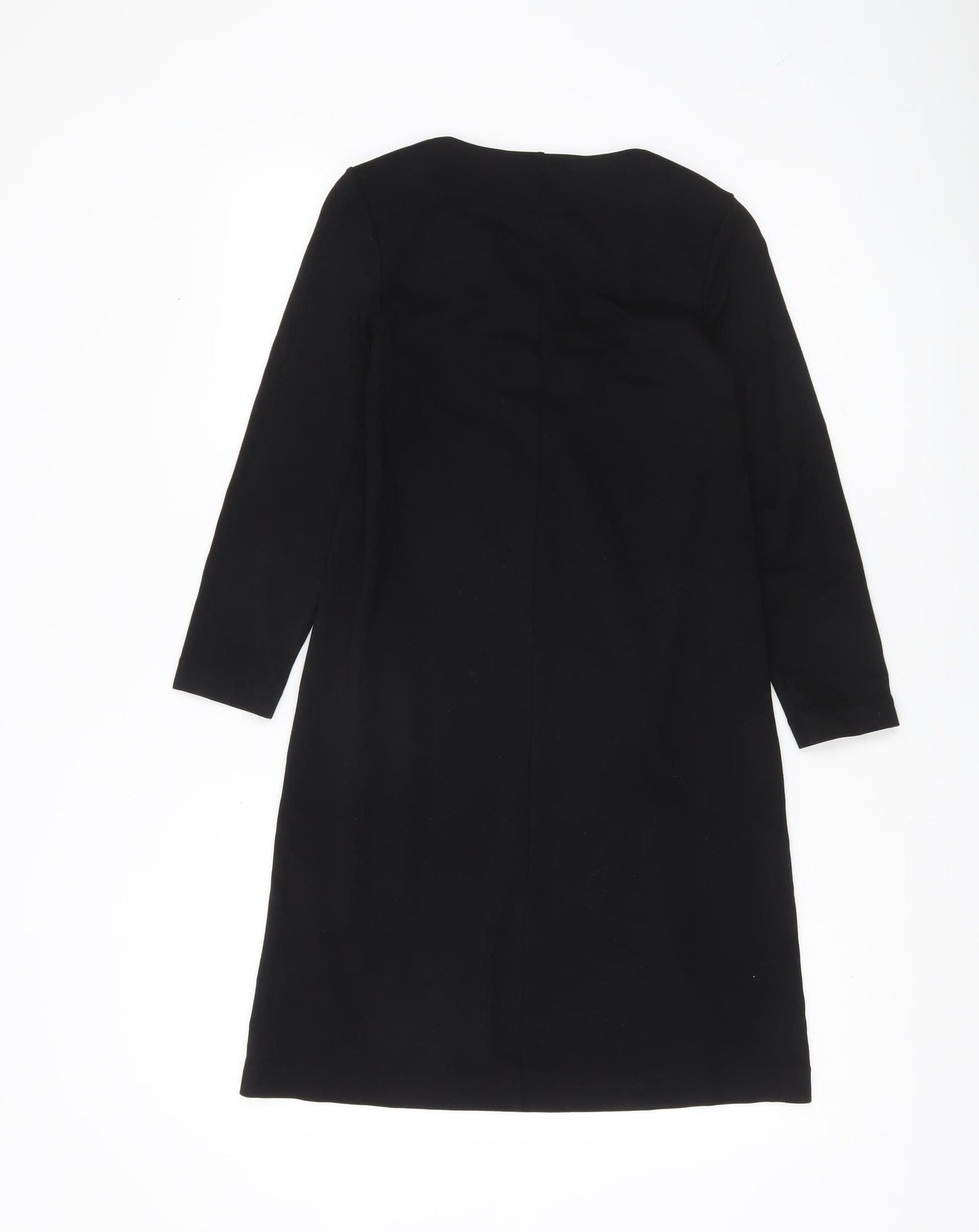 H&M Women Black XS Shift Dress Long Sleeve Round Neck