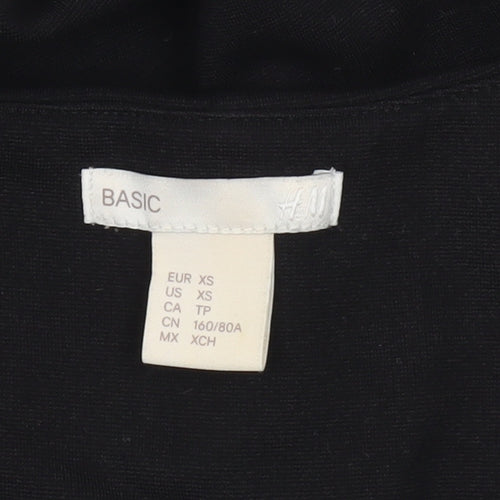H&M Women Black XS Shift Dress Long Sleeve Round Neck