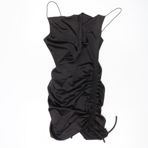 H&M Divided Women’s Black Slip Ruched Mini Party Dress Size S