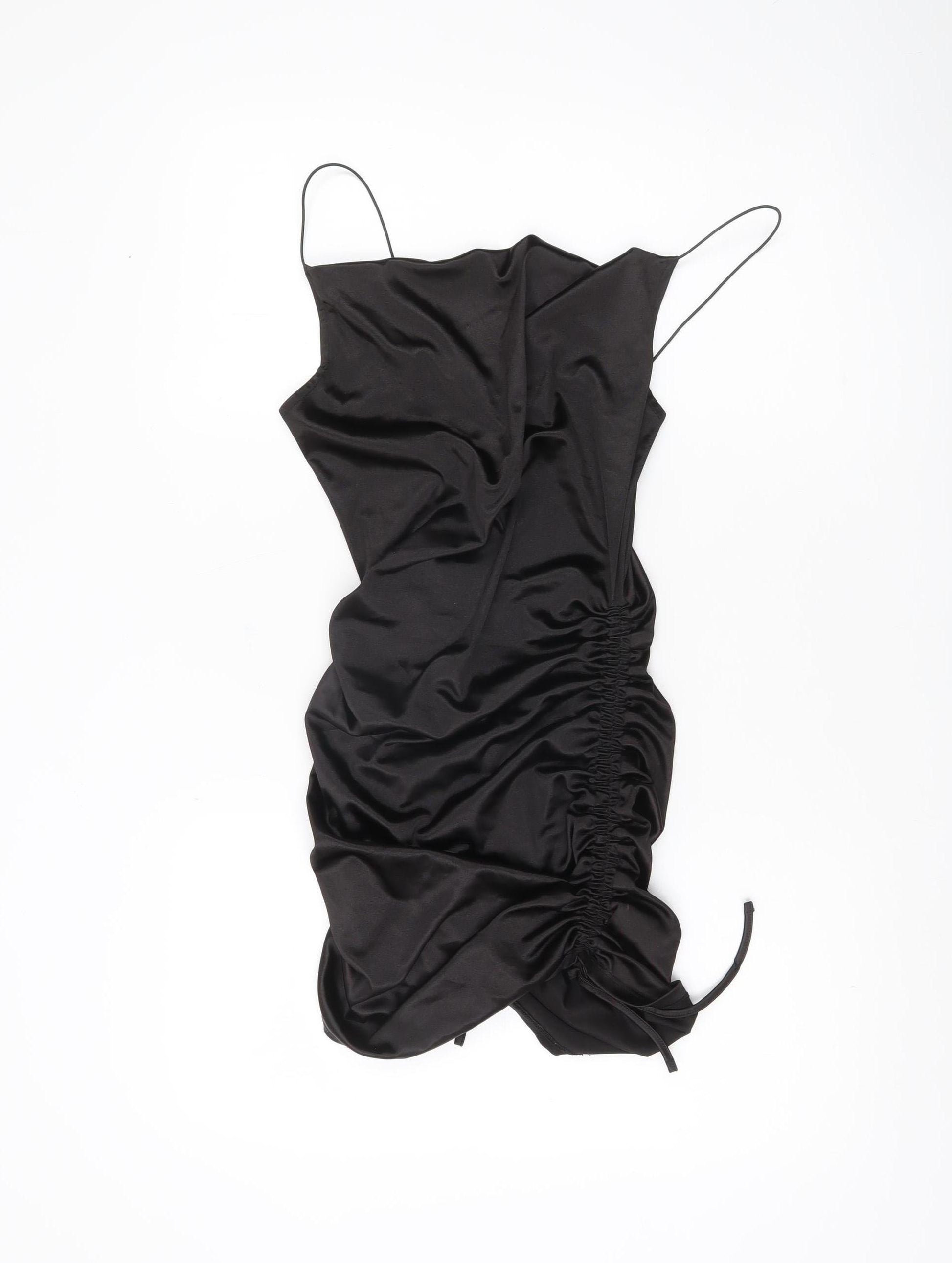 H&M Divided Women's Black Slip Ruched Mini Party Dress Size S Preworn H&M Divided Women's Black Slip Ruched Mini Party Dress Size S Preworn