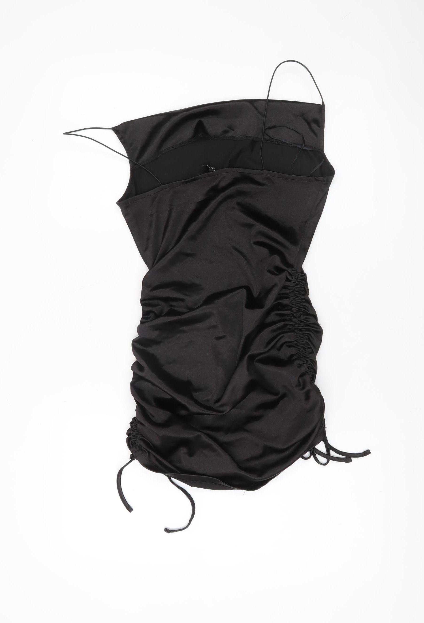 H&M Divided Women's Black Slip Ruched Mini Party Dress Size S – Preworn H&M Divided Women's Black Slip Ruched Mini Party Dress Size S – Preworn
