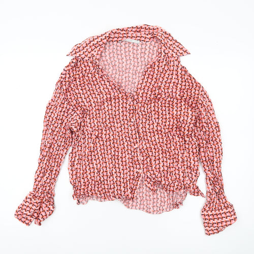 Finery London Women’s Pink Geometric Long Sleeve Blouse Size 16