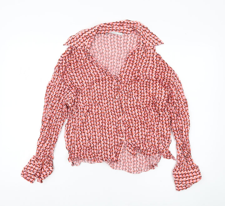 Finery London Women’s Pink Geometric Long Sleeve Blouse Size 16