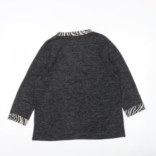 Bonmarché Womens Grey V-Neck Animal Trim Pullover Jumper Size 10
