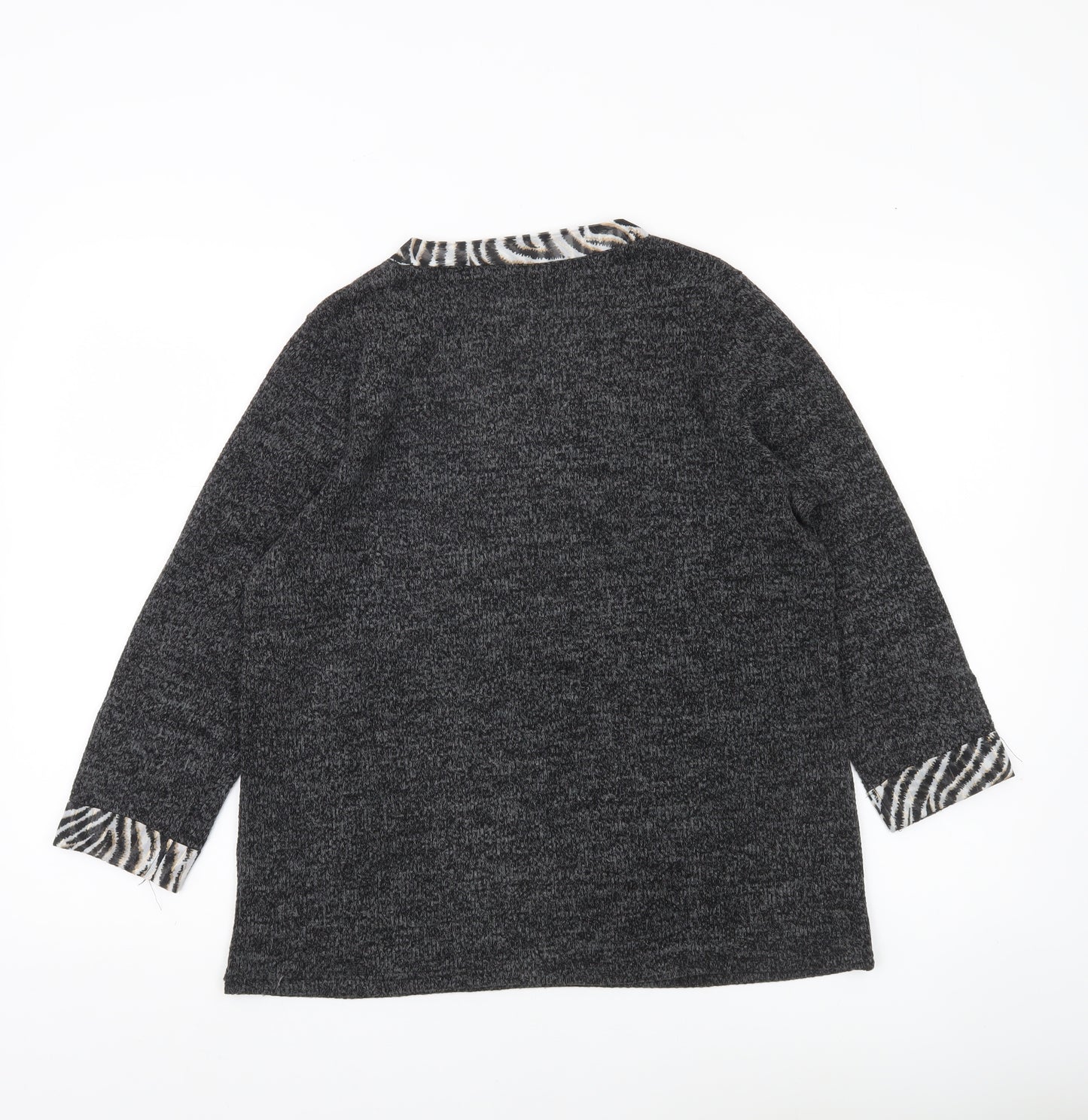 Bonmarché Womens Grey V-Neck Animal Trim Pullover Jumper Size 10