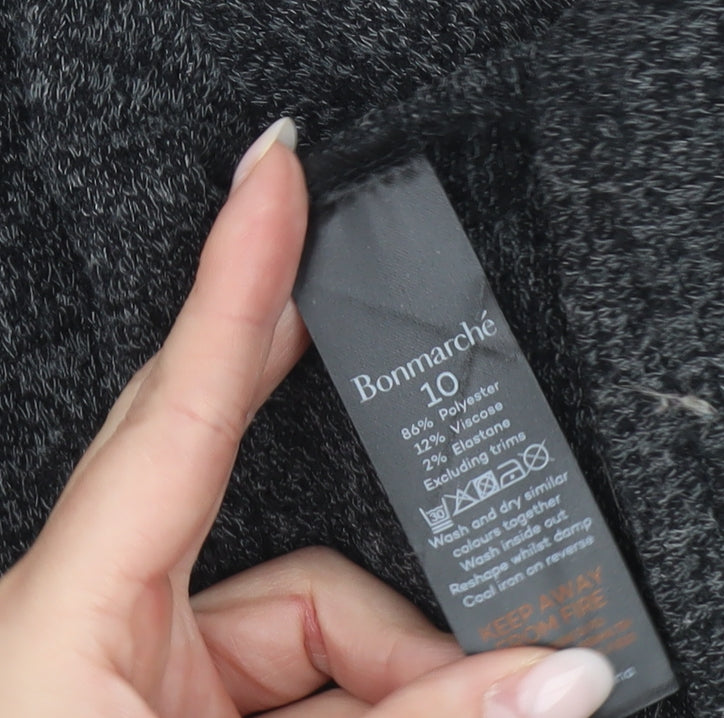 Bonmarché Womens Grey V-Neck Animal Trim Pullover Jumper Size 10