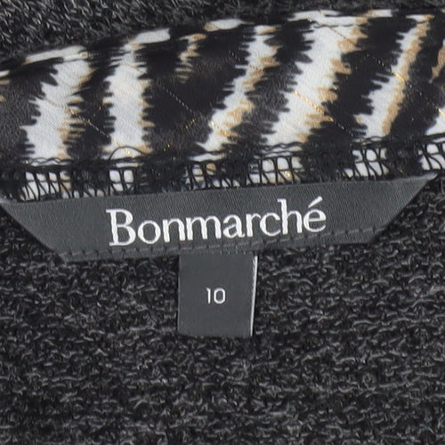Bonmarché Womens Grey V-Neck Animal Trim Pullover Jumper Size 10