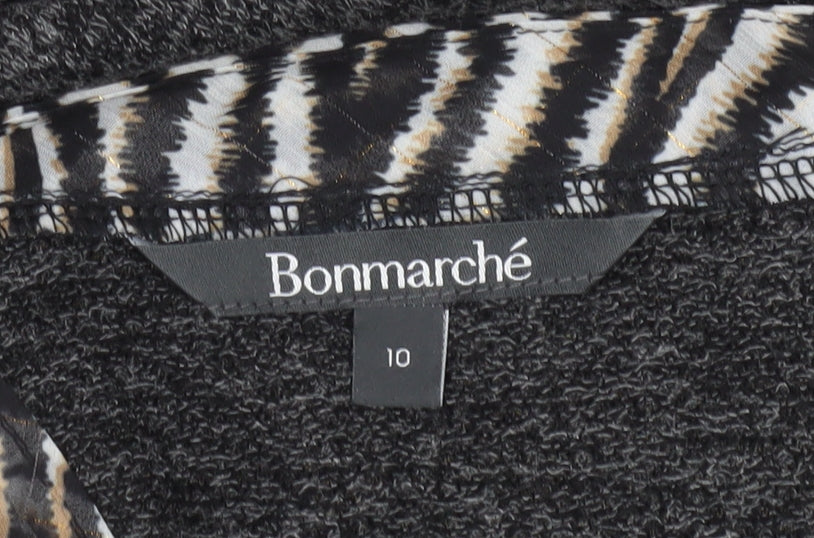 Bonmarché Womens Grey V-Neck Animal Trim Pullover Jumper Size 10