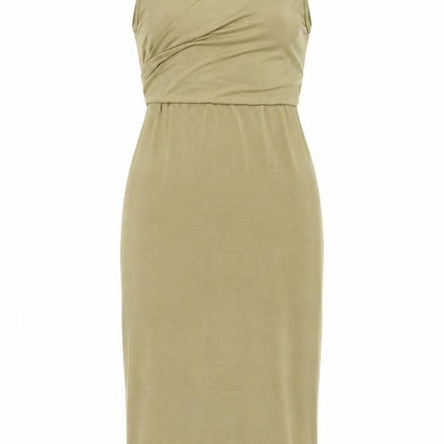 Topshop Petite Women’s Beige Bodycon Midi Dress Size 8 Sleeveless V-Neck