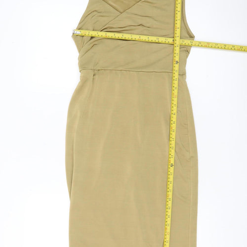 Topshop Petite Women’s Beige Bodycon Midi Dress Size 8 Sleeveless V-Neck