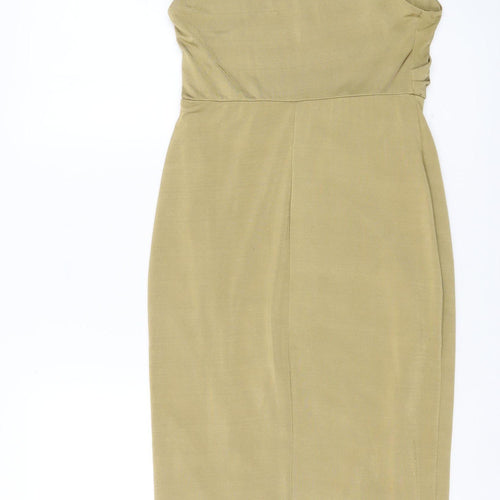 Topshop Petite Women’s Beige Bodycon Midi Dress Size 8 Sleeveless V-Neck
