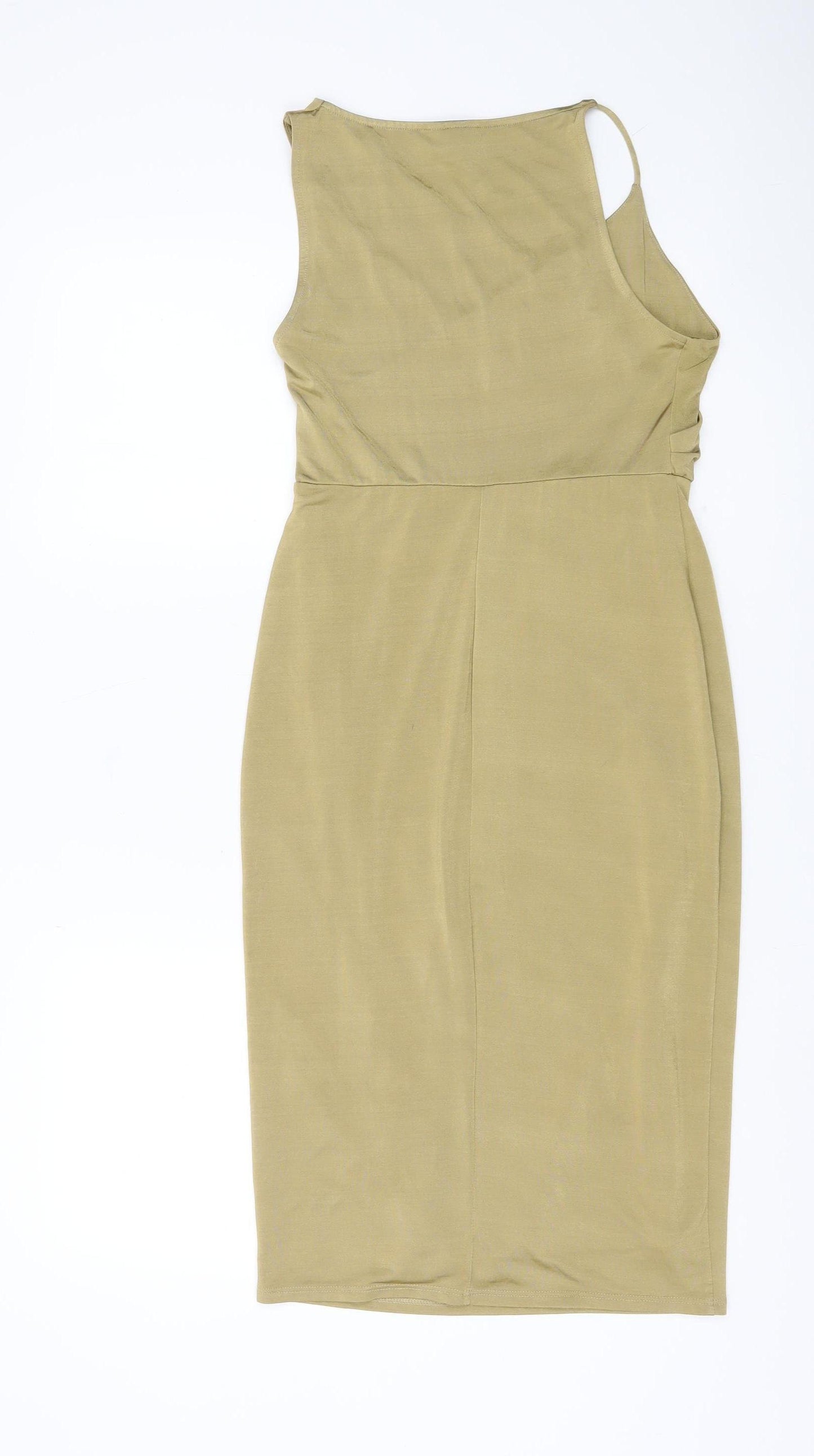 Topshop Petite Women’s Beige Bodycon Midi Dress Size 8 Sleeveless V-Neck