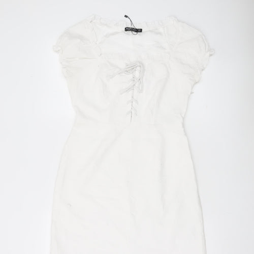Nasty Gal Women White Size 10 Mini Puff Sleeve Cotton Summer Dress