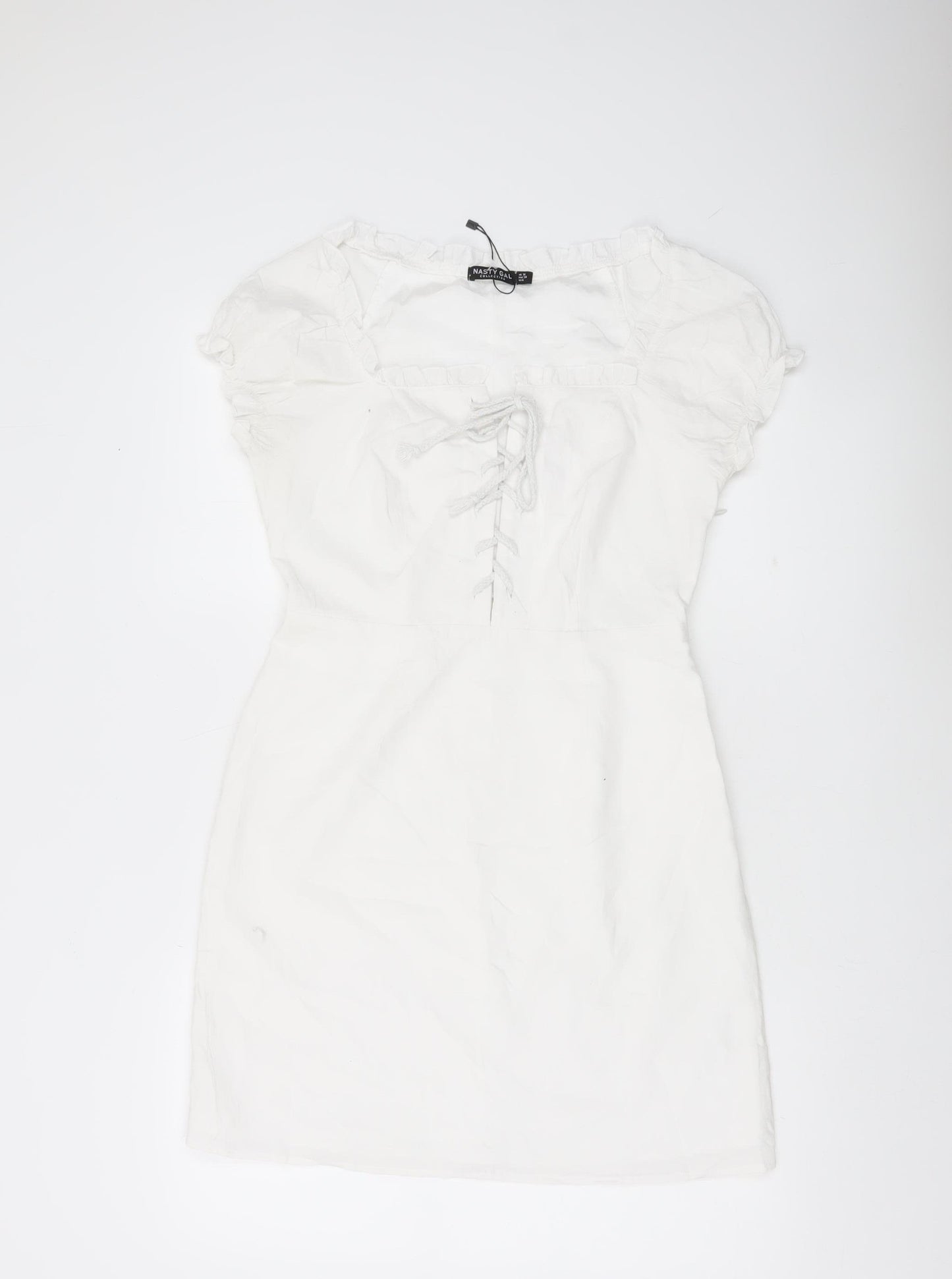 Nasty Gal Women White Size 10 Mini Puff Sleeve Cotton Summer Dress