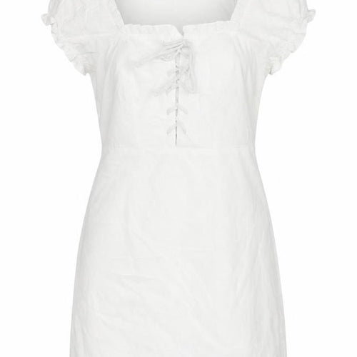 Nasty Gal Women White Size 10 Mini Puff Sleeve Cotton Summer Dress