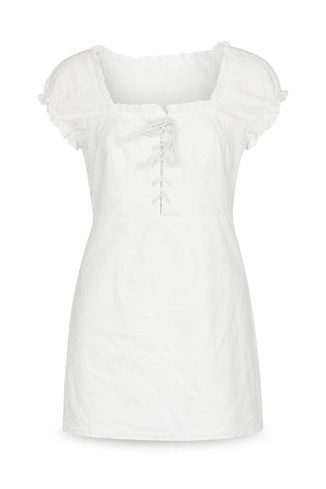 Nasty Gal Women White Size 10 Mini Puff Sleeve Cotton Summer Dress