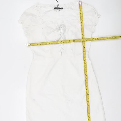 Nasty Gal Women White Size 10 Mini Puff Sleeve Cotton Summer Dress