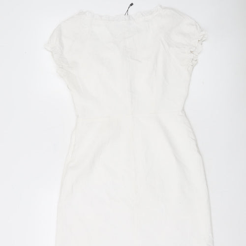 Nasty Gal Women White Size 10 Mini Puff Sleeve Cotton Summer Dress