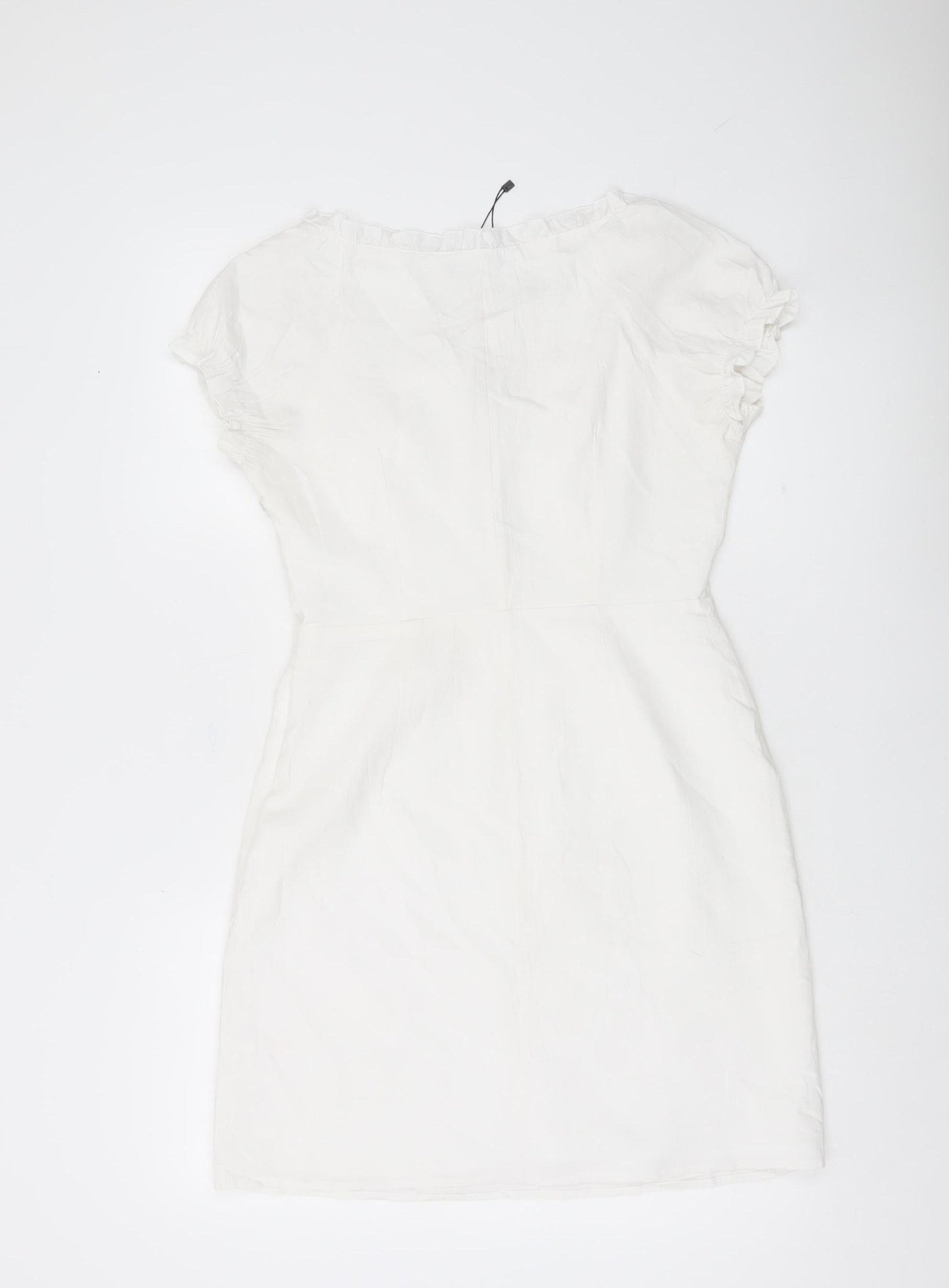 Nasty Gal Women White Size 10 Mini Puff Sleeve Cotton Summer Dress