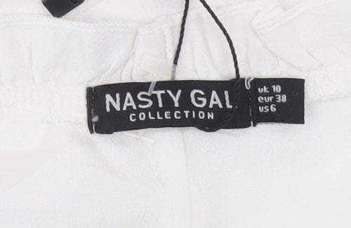 Nasty Gal Women White Size 10 Mini Puff Sleeve Cotton Summer Dress