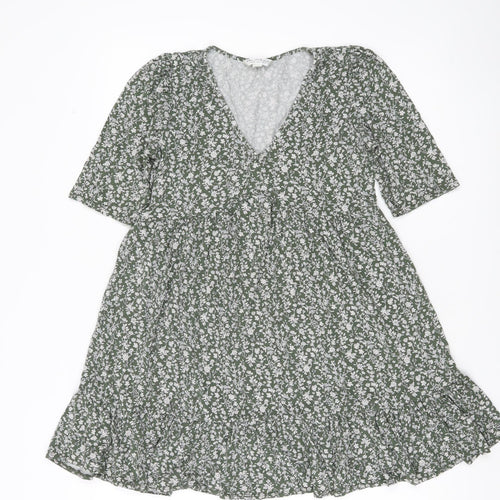 Miss Selfridge Women’s Green Floral V-Neck Wrap Dress Size 10