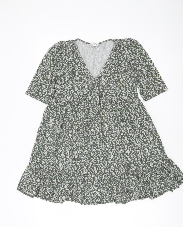 Miss Selfridge Women’s Green Floral V-Neck Wrap Dress Size 10