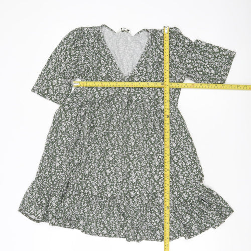 Miss Selfridge Women’s Green Floral V-Neck Wrap Dress Size 10