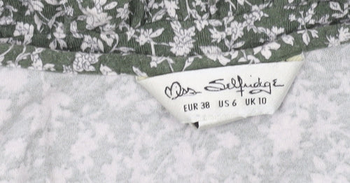 Miss Selfridge Women’s Green Floral V-Neck Wrap Dress Size 10