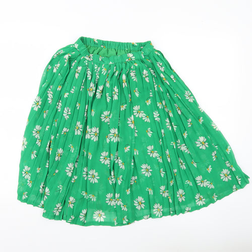 Next Girls Green Floral Pleated Knee Length Skirt Age 8 Years