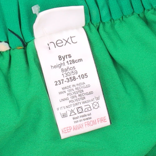Next Girls Green Floral Pleated Knee Length Skirt Age 8 Years