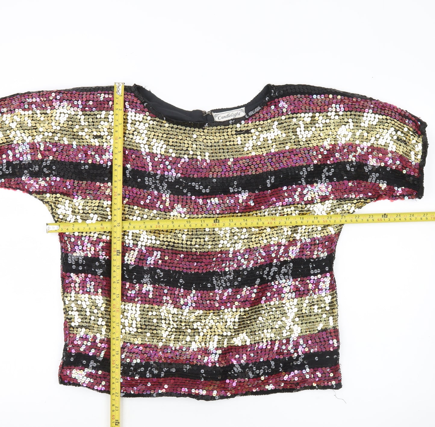 Candlelight Women Multicoloured Silk Sequin Blouse Size M Party Top