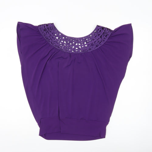 BHS Womens Purple Crochet Neck Tunic Blouse Size 10