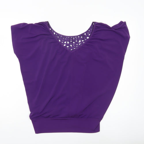 BHS Womens Purple Crochet Neck Tunic Blouse Size 10