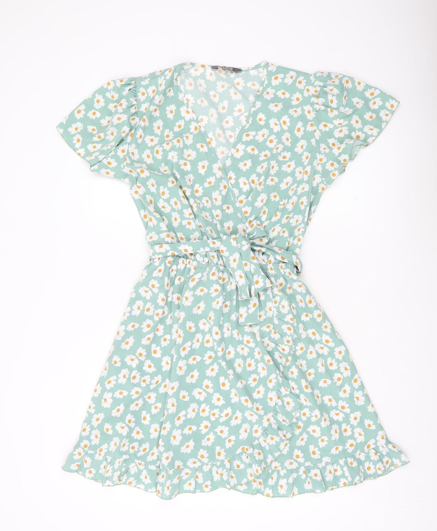 Fluid Women’s Green Floral Short Wrap Dress Size M