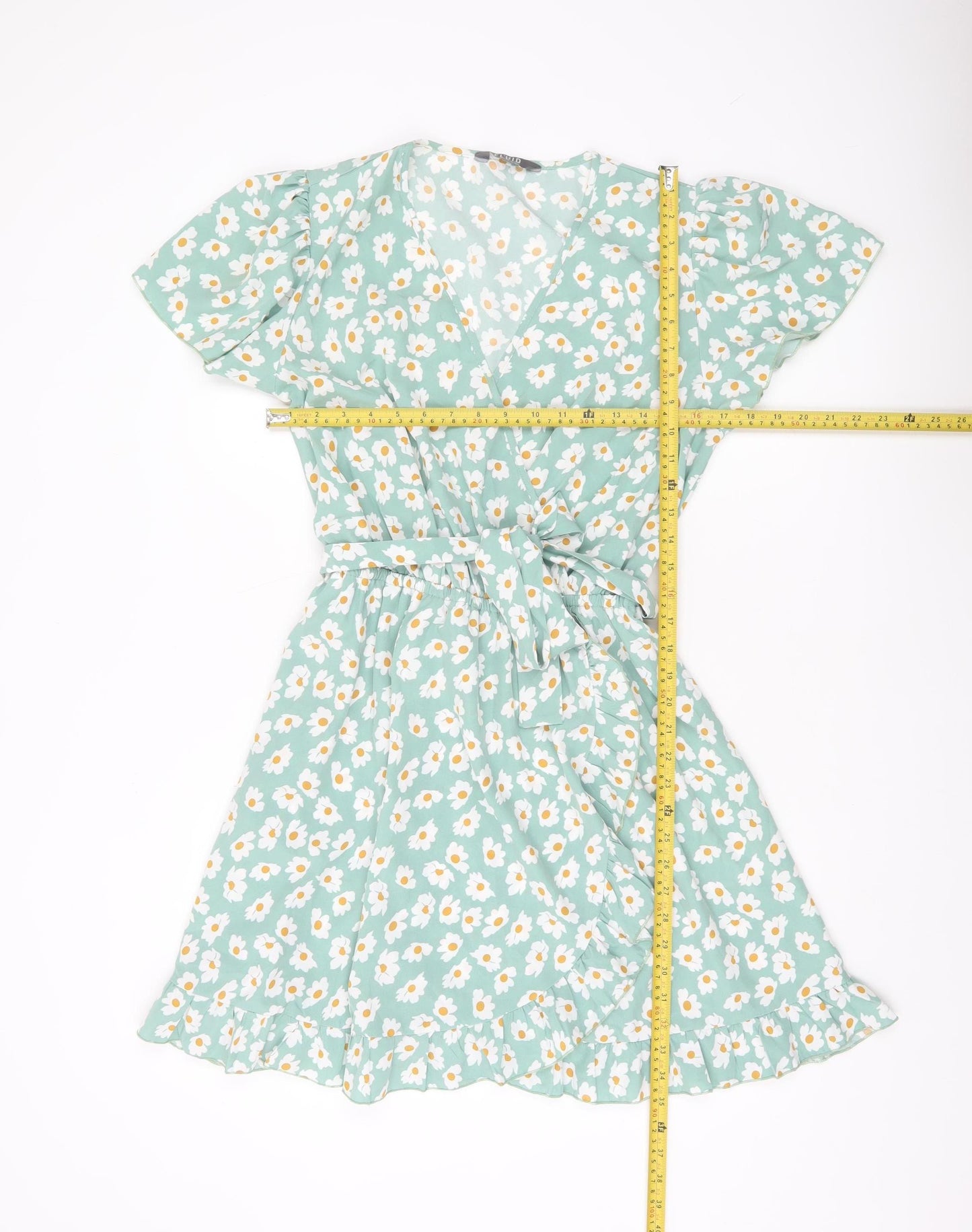 Fluid Women’s Green Floral Short Wrap Dress Size M