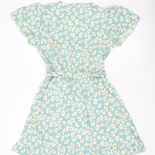 Fluid Women’s Green Floral Short Wrap Dress Size M